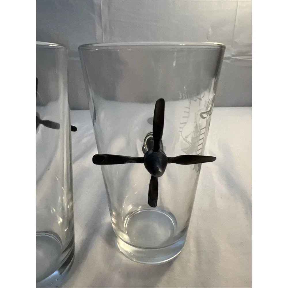 Set Of 2 16oz Old Glory Honor Flight Pint Glasses With Moving Propeller